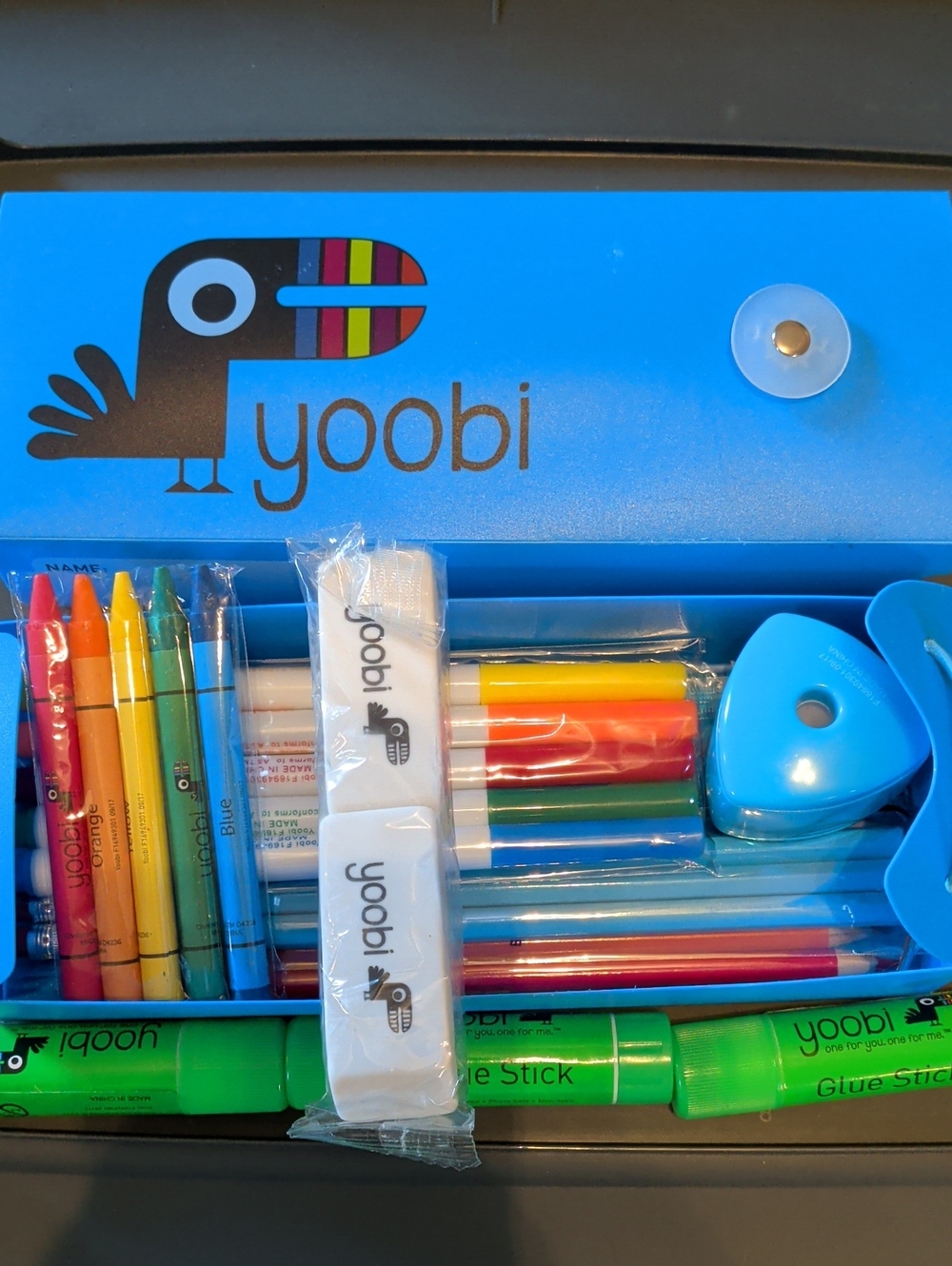 Yoobi Toucan Blue Pencil Box Stationery Set - Brand New & Complete 30+ Pcs